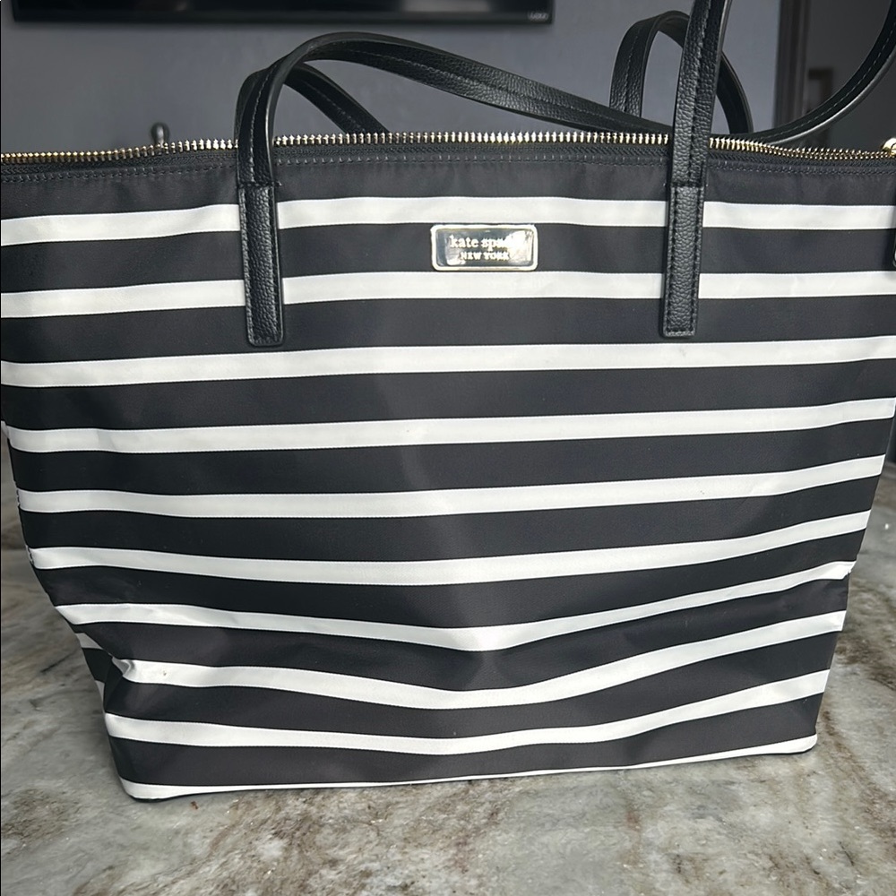 Kate Spade Black and White Striped Tote Bag